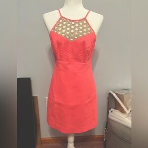Lilly Pulitzer Larina Shift Halter Dress Coral Gold Bodice Sz 2